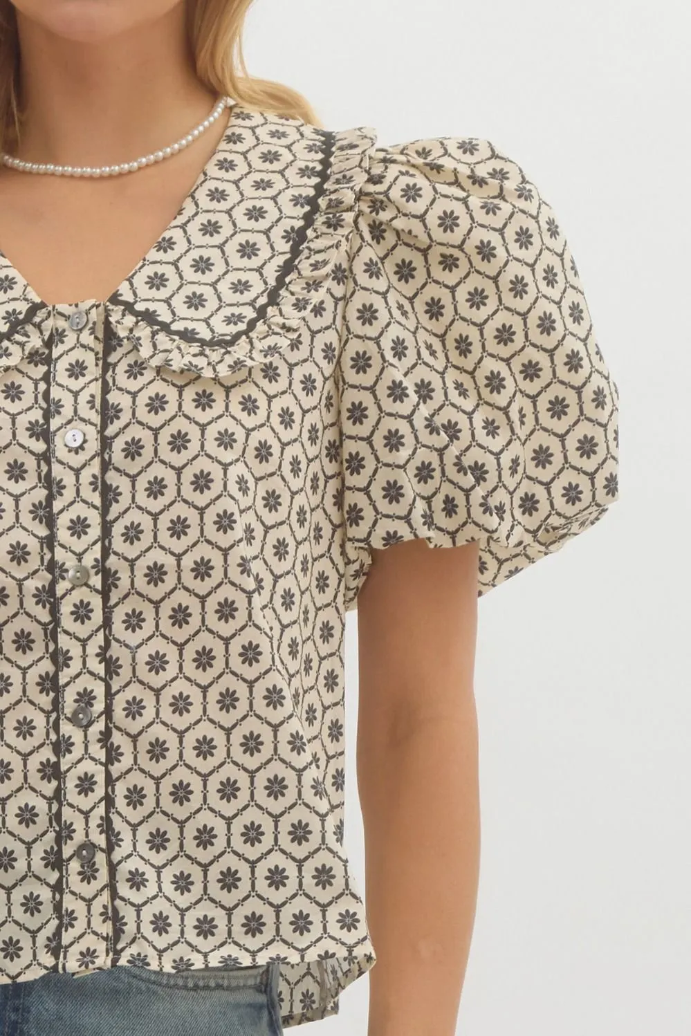 Ridley Trim Detail Blouse, Cream/Black sold by North & Main Clothing Company product image thumbnail 3