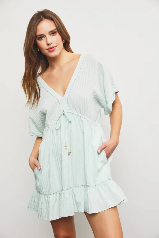 Aurora V-Neck Ruffle Hem Dress, Pistachio sold by North & Main Clothing Company