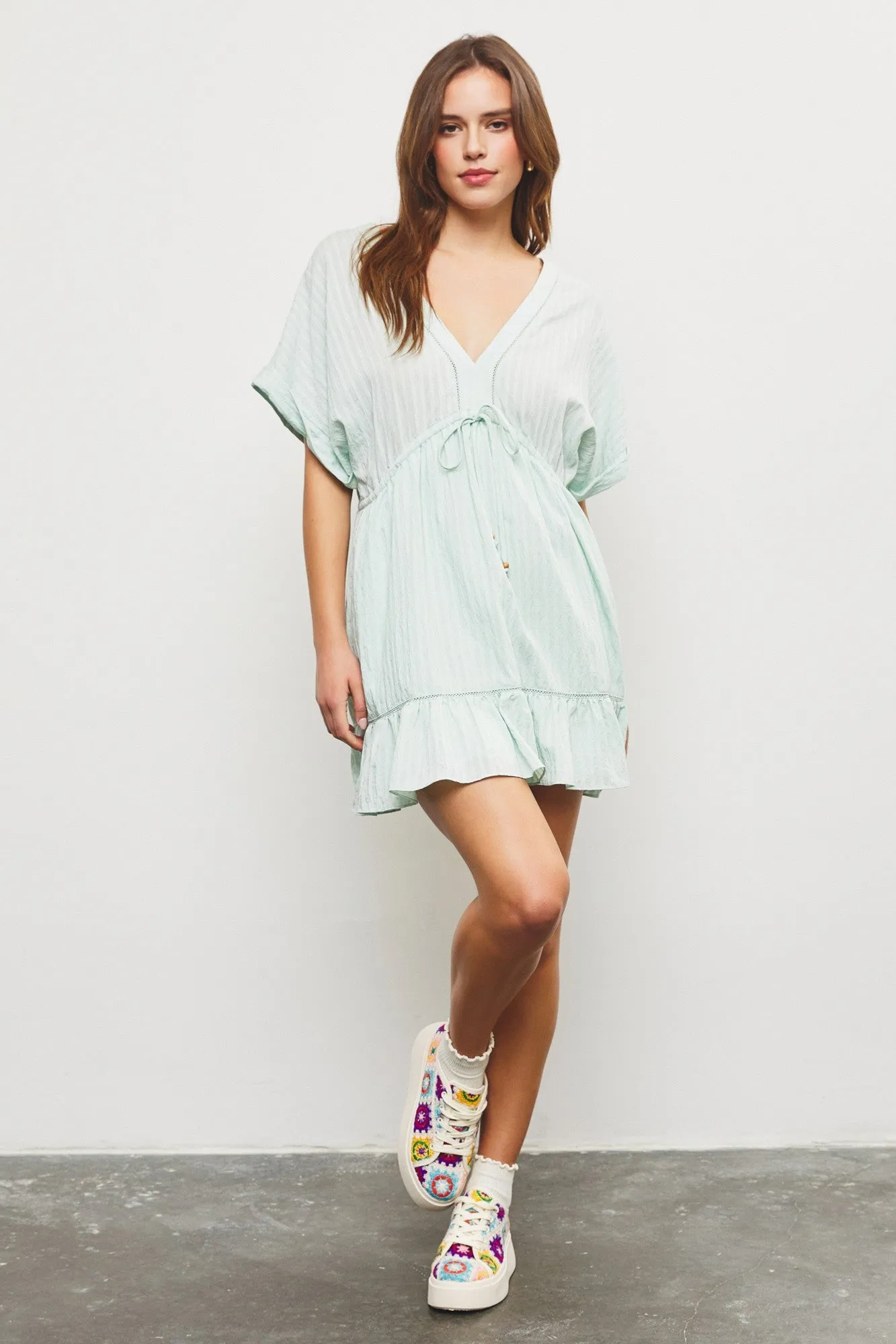 Aurora V-Neck Ruffle Hem Dress, Pistachio sold by North & Main Clothing Company product image thumbnail 2