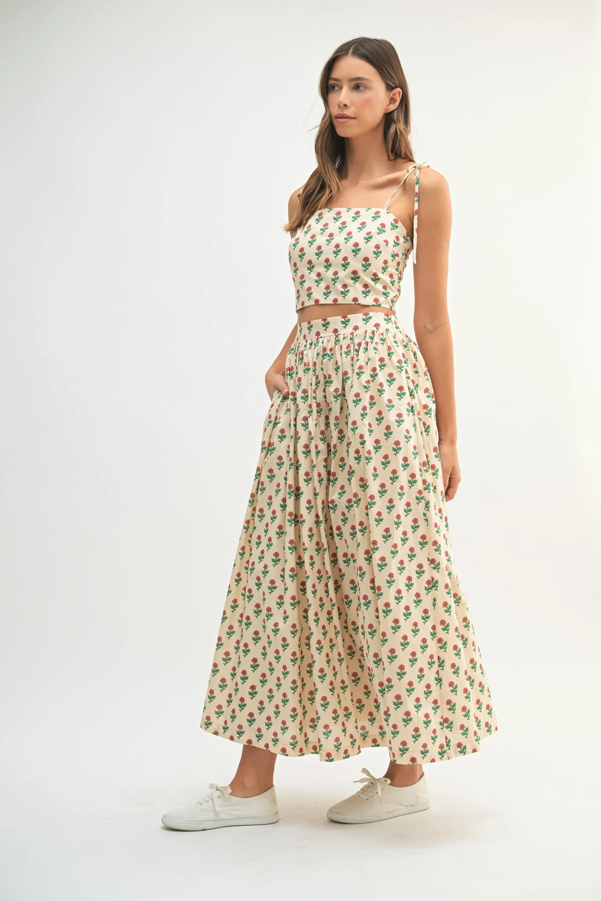 Clara Floral Skirt & Crop Top Set, Cream sold by North & Main Clothing Company product image thumbnail 2