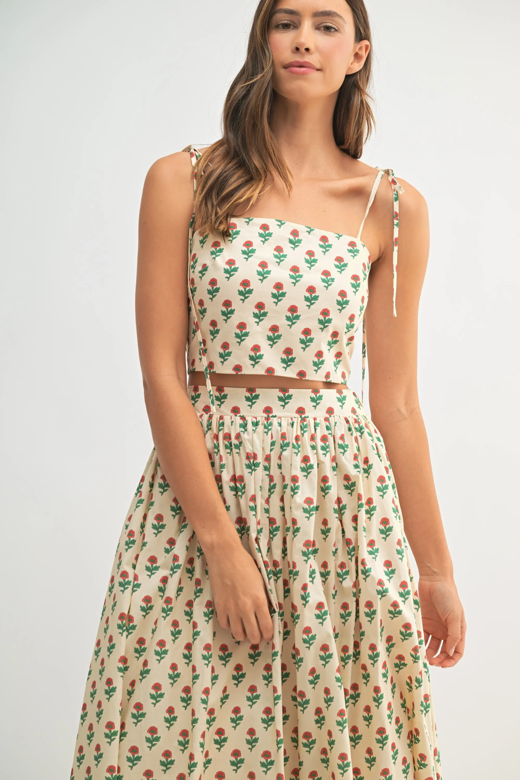 Clara Floral Skirt & Crop Top Set, Cream sold by North & Main Clothing Company product image thumbnail 5