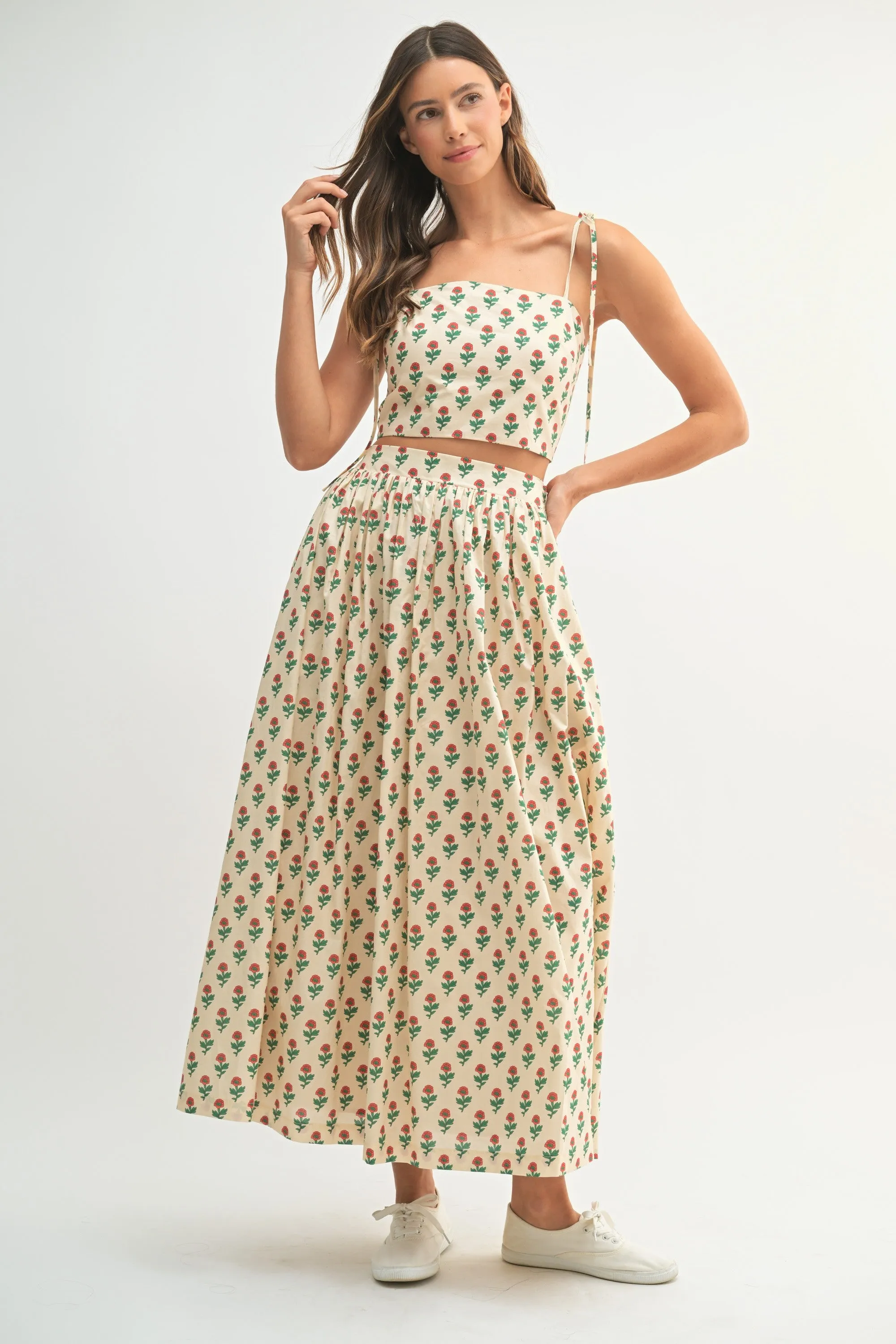 Clara Floral Skirt & Crop Top Set, Cream sold by North & Main Clothing Company
