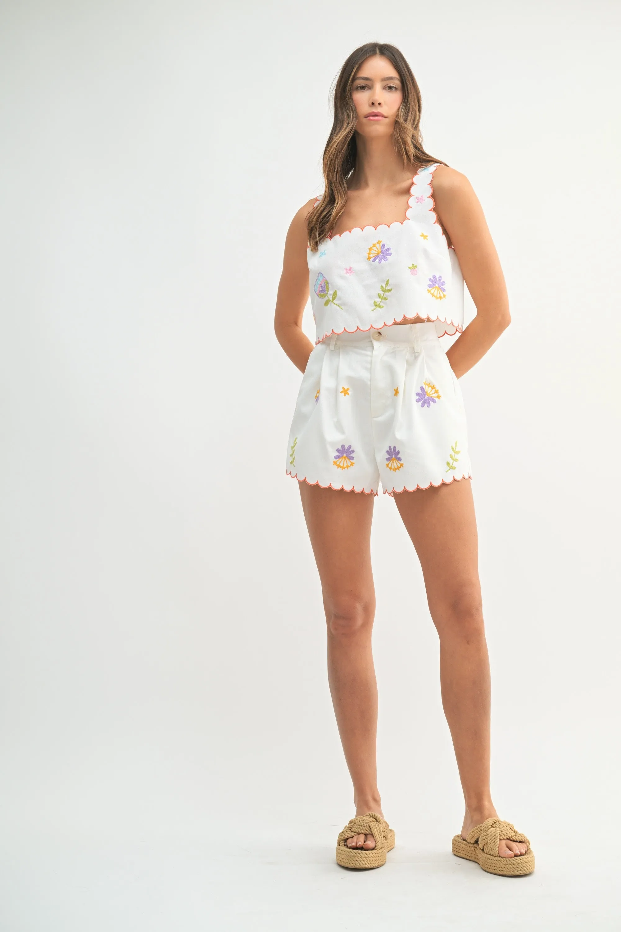Eloise Embroidered Crop Top & Shorts Set, Off White sold by North & Main Clothing Company product image thumbnail 2