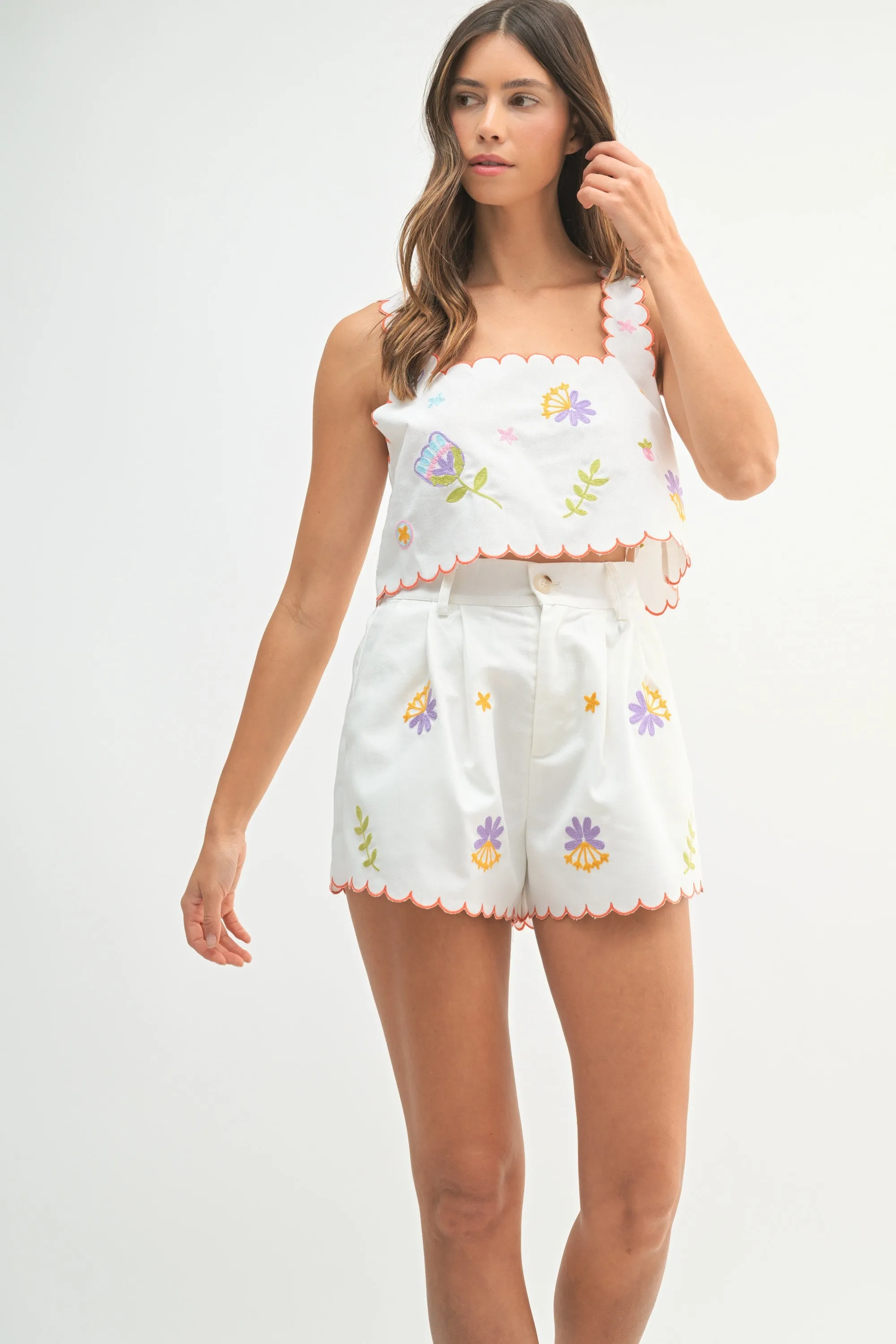 Eloise Embroidered Crop Top & Shorts Set, Off White sold by North & Main Clothing Company product image thumbnail 3