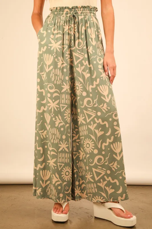 Aubrey Printed Wide Leg Pants, Sage sold by North & Main Clothing Company