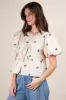 Clara Front Tie Bow Embroidered Top, Beige sold by North & Main Clothing Company