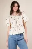 Clara Front Tie Bow Embroidered Top, Beige sold by North & Main Clothing Company