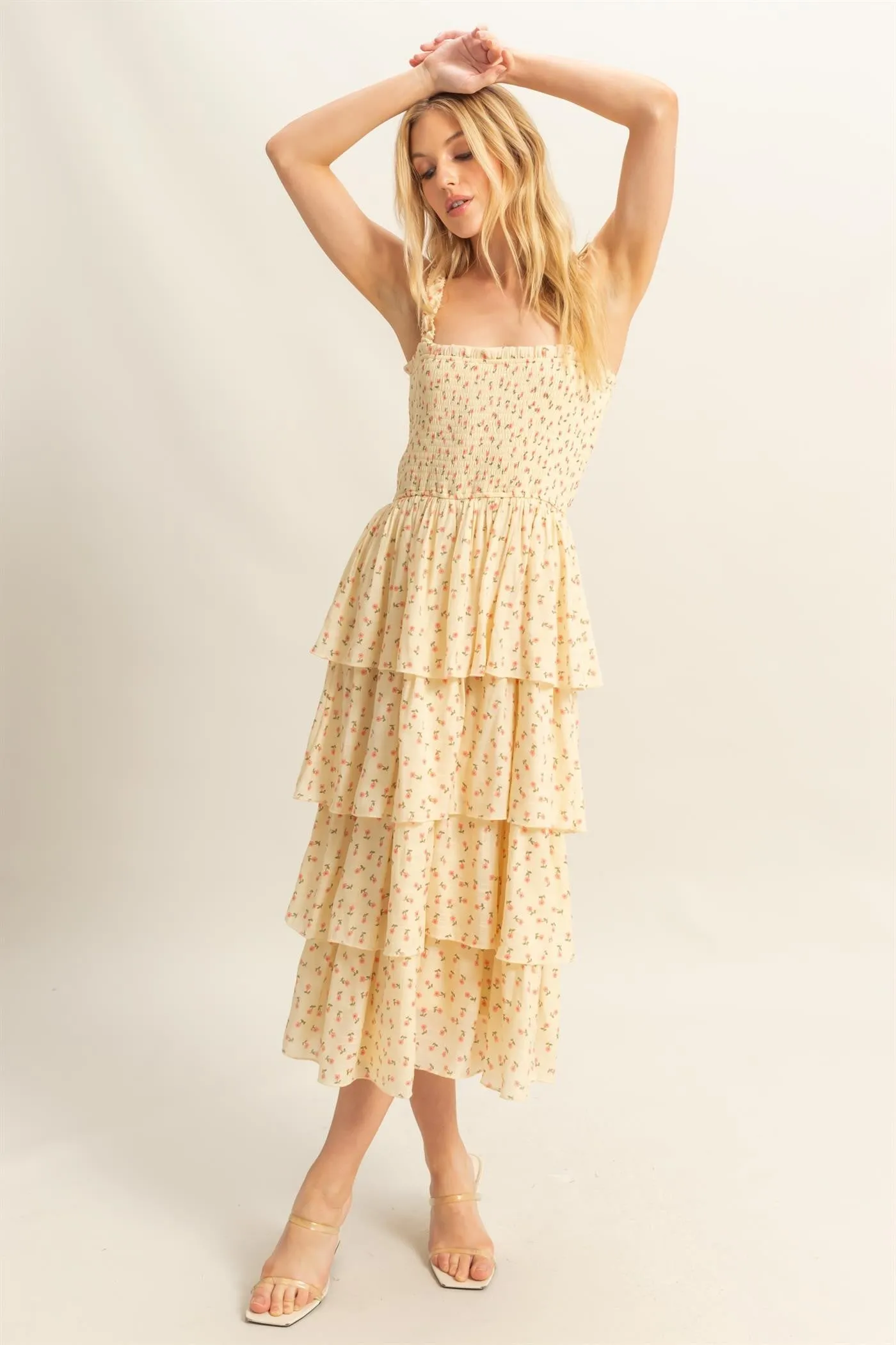 Sarah Ditsy Floral Print Dress, Butter sold by North & Main Clothing Company