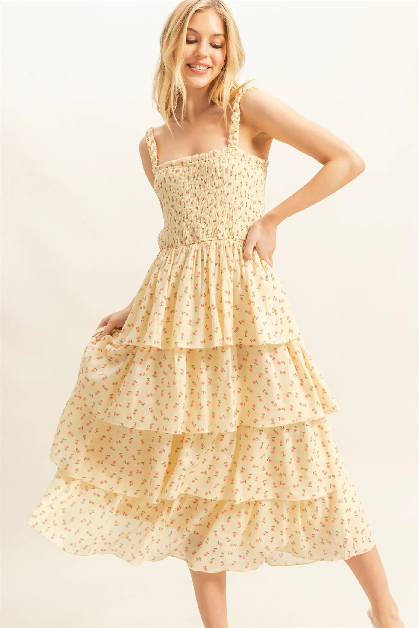 Sarah Ditsy Floral Print Dress, Butter sold by North & Main Clothing Company product image thumbnail 2