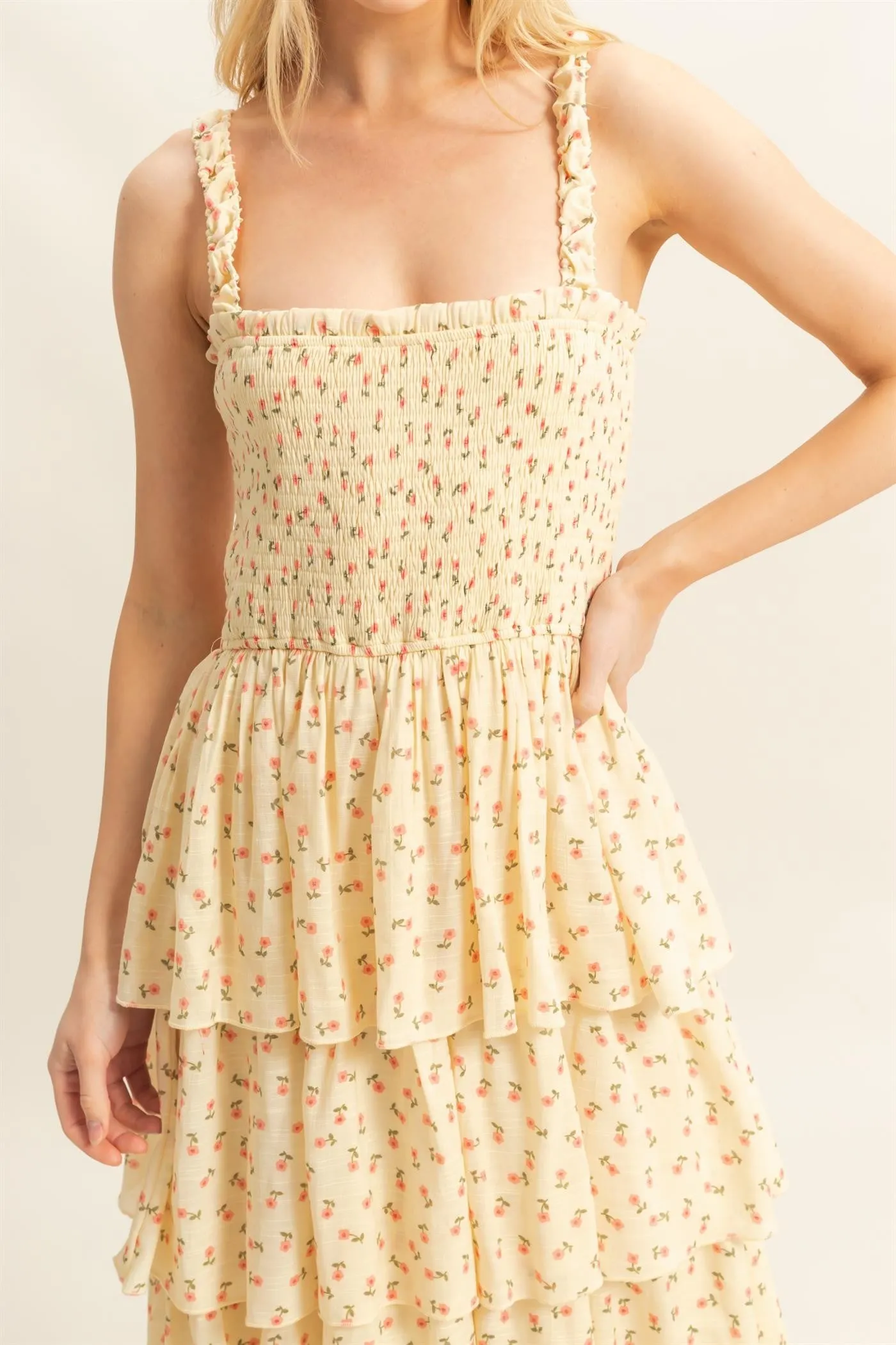 Sarah Ditsy Floral Print Dress, Butter sold by North & Main Clothing Company product image thumbnail 3