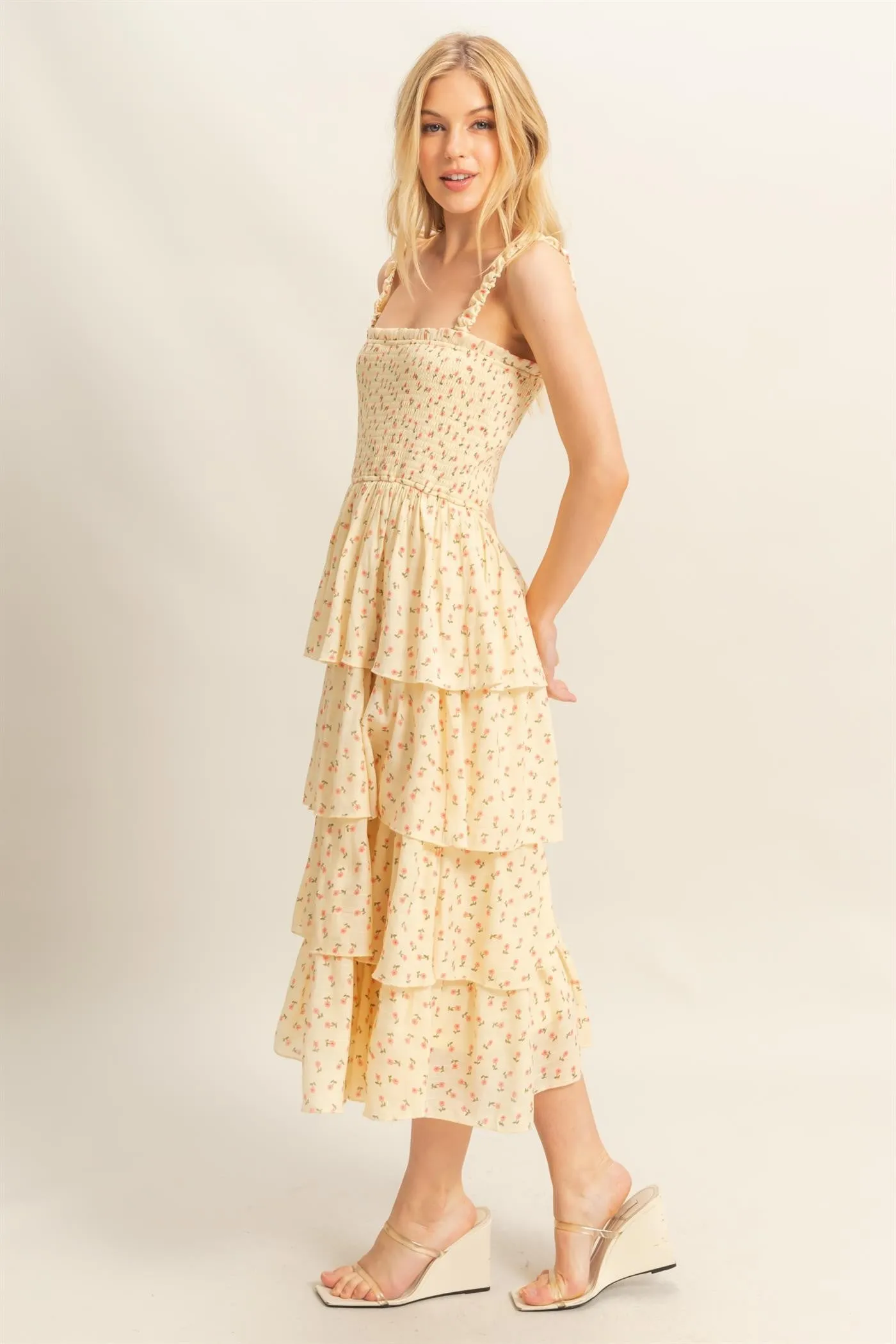 Sarah Ditsy Floral Print Dress, Butter sold by North & Main Clothing Company product image thumbnail 4