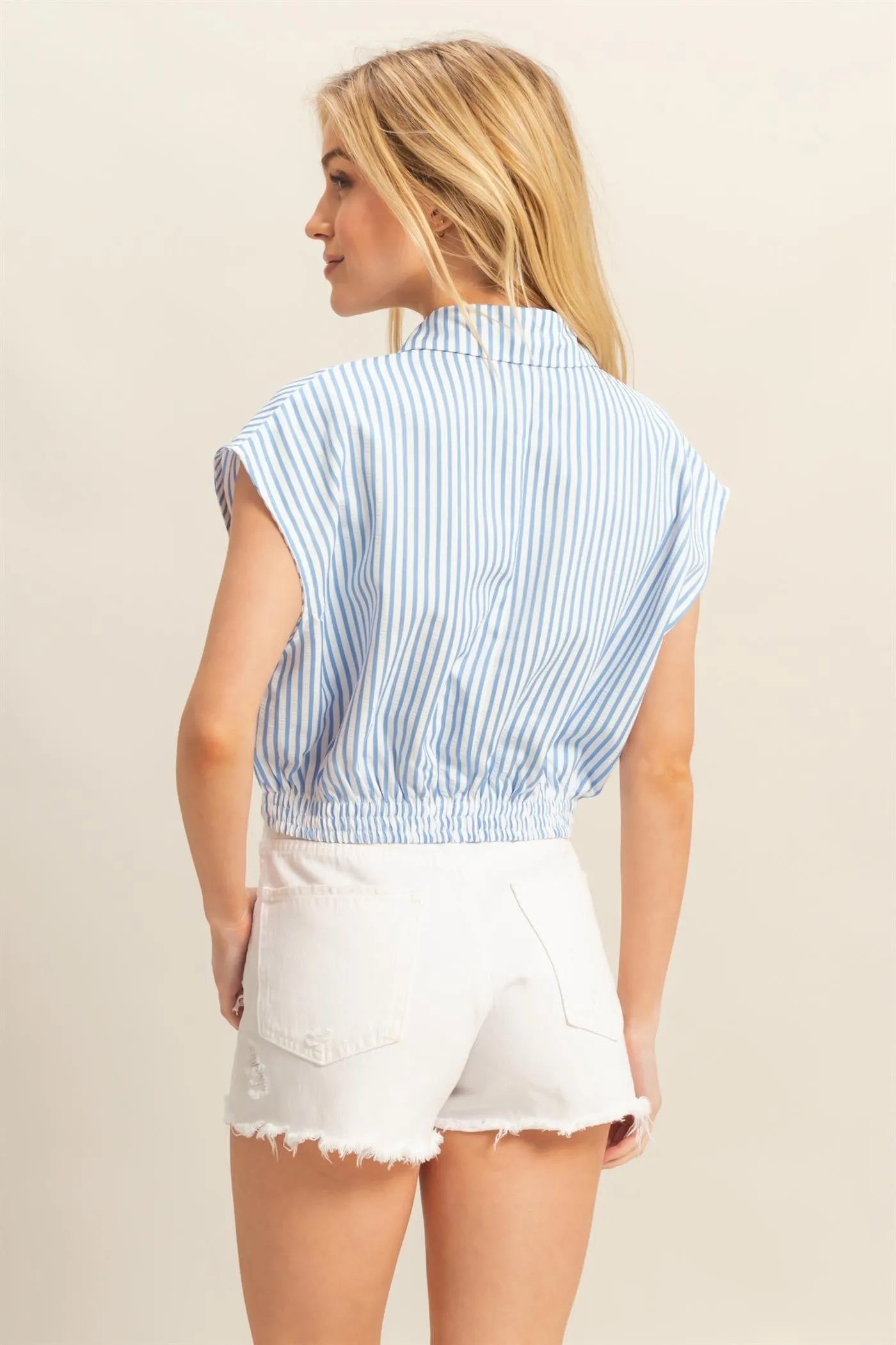 Hailey Striped Collared Crop Top, Blue sold by North & Main Clothing Company product image thumbnail 5