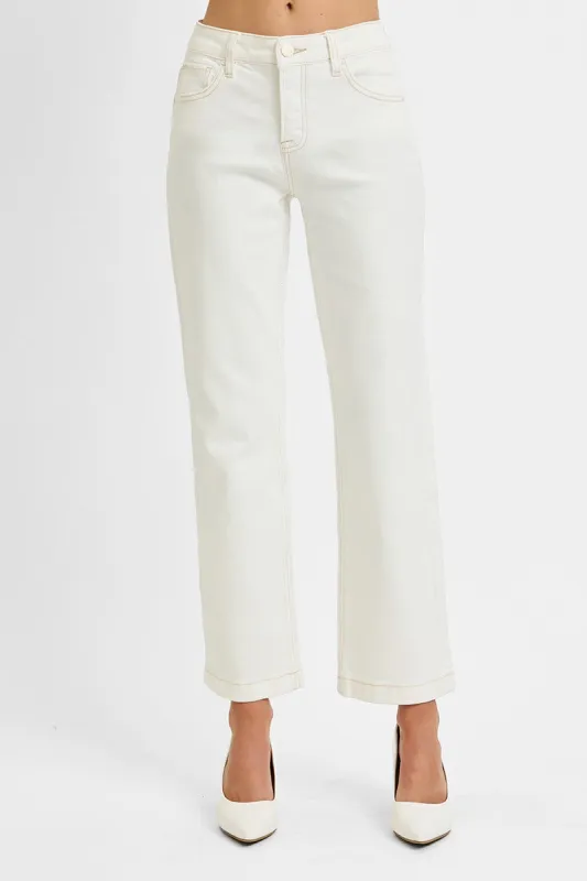 Brooklyn Tummy Control Mid Rise Jeans, Cream made by Risen
