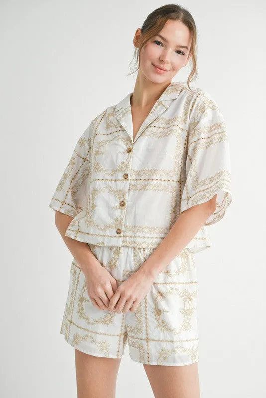 Quinn Embroidered Button Down Shirt, Taupe sold by North & Main Clothing Company
