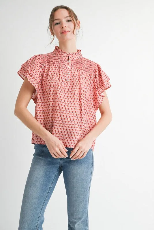 Audrey Geometric Ruffle Sleeve Top, Mauve Mix sold by North & Main Clothing Company product image thumbnail 3