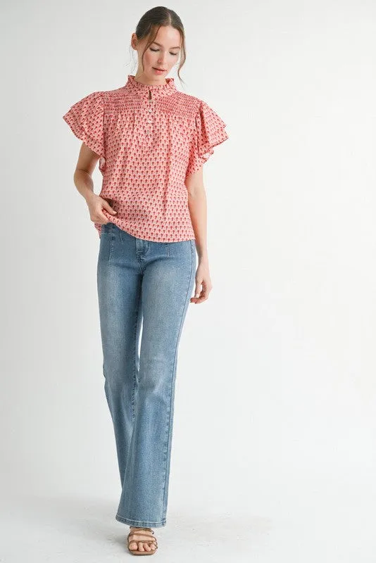 Audrey Geometric Ruffle Sleeve Top, Mauve Mix sold by North & Main Clothing Company product image thumbnail 2