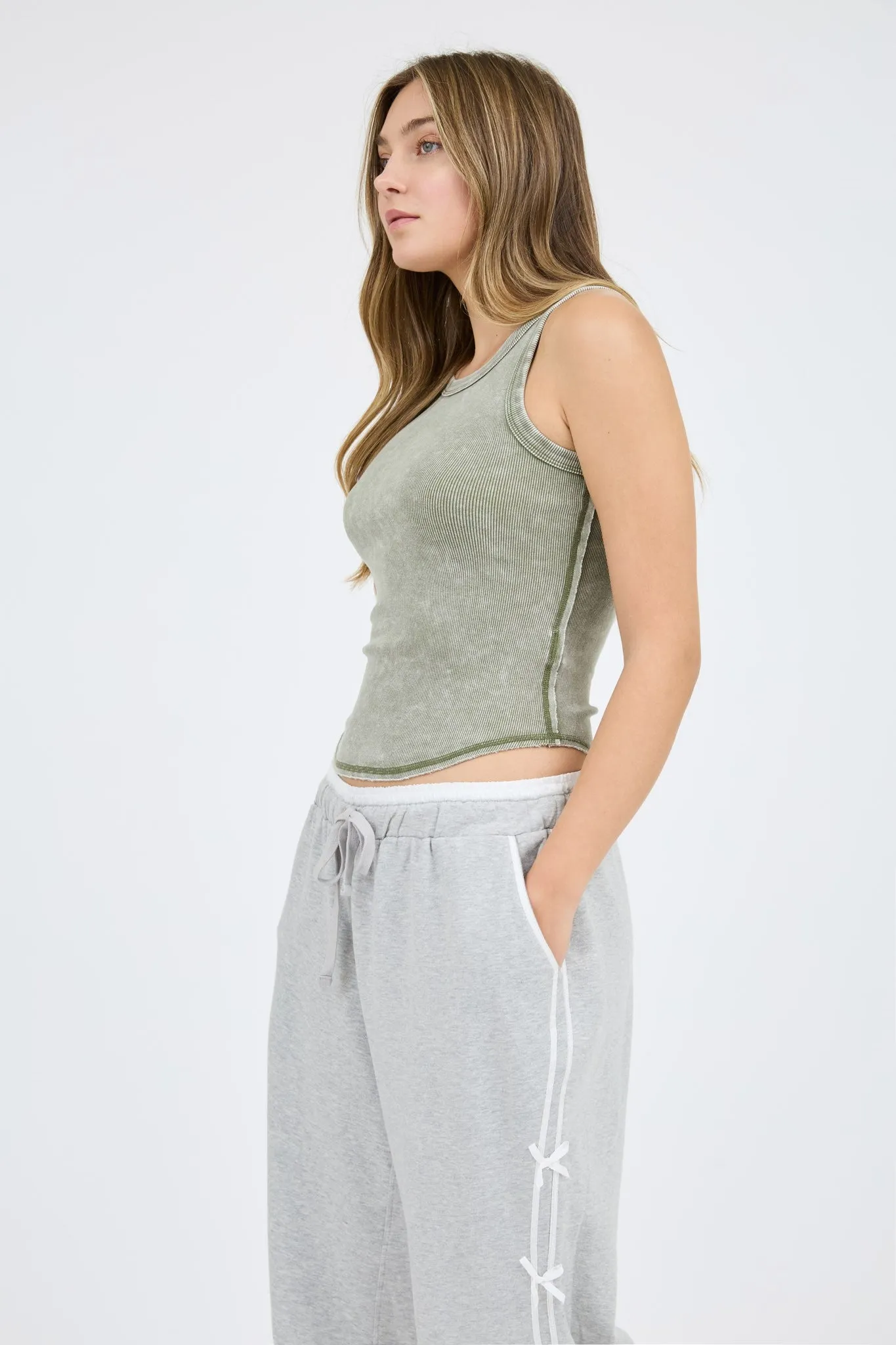 Ella Washed Sleeveless Tank Top, Olive sold by North & Main Clothing Company product image thumbnail 4