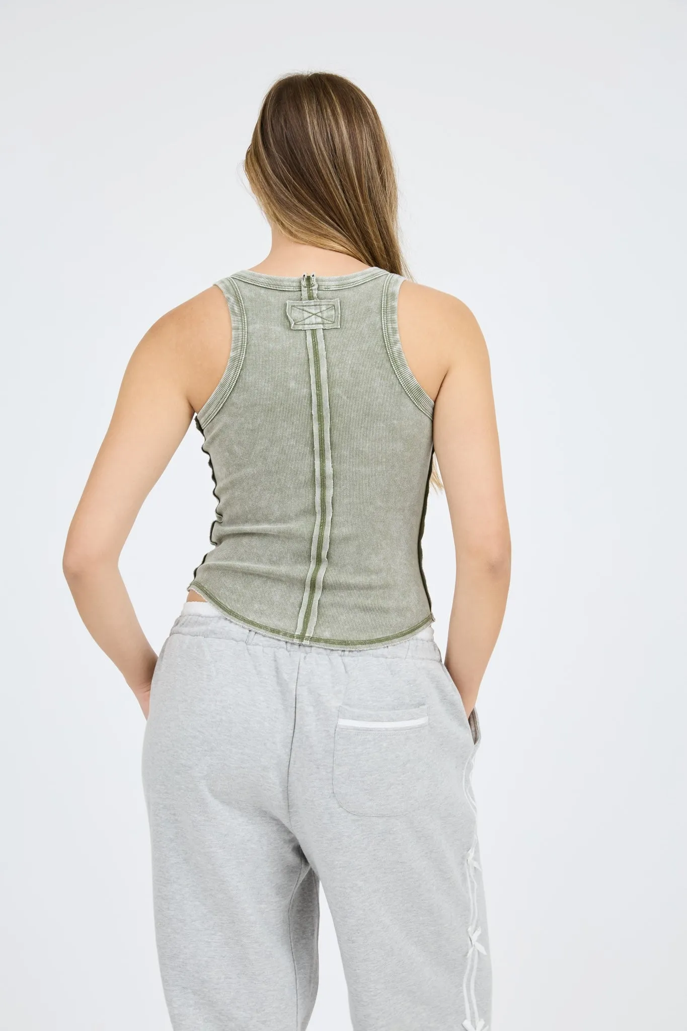 Ella Washed Sleeveless Tank Top, Olive sold by North & Main Clothing Company product image thumbnail 5