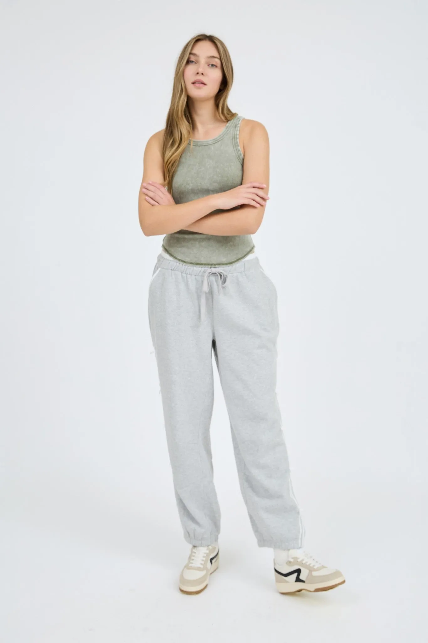 Ella Washed Sleeveless Tank Top, Olive sold by North & Main Clothing Company product image thumbnail 3