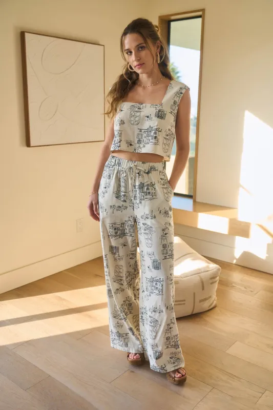 Layla Toile Print Crop Top, Natural sold by North & Main Clothing Company