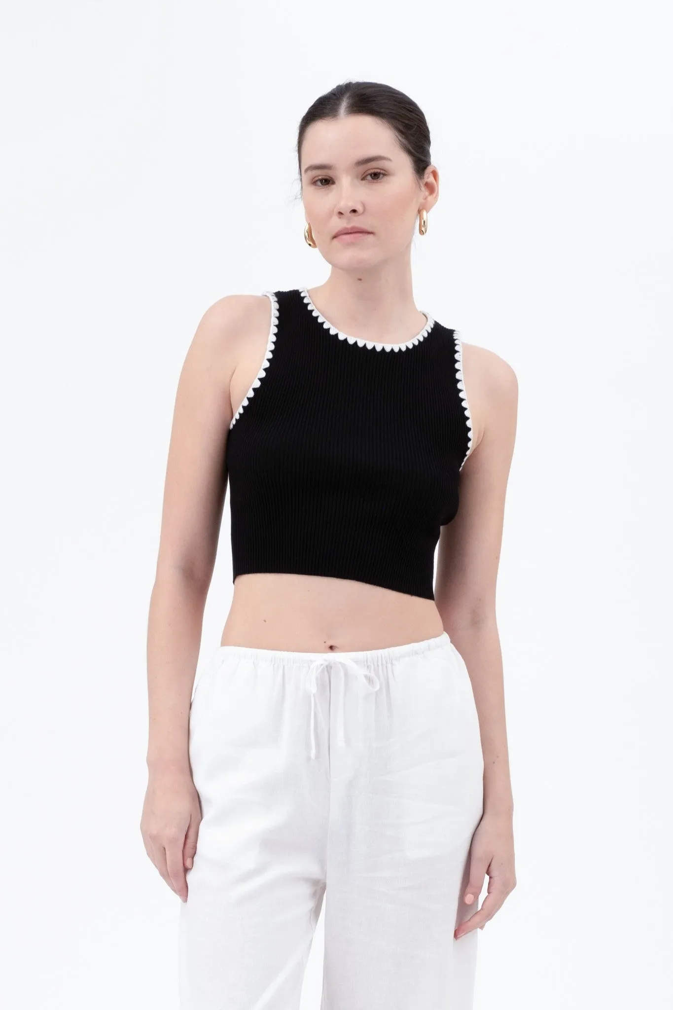 Chloe Whipstitch Contrast Crop Tank, Black sold by North & Main Clothing Company product image thumbnail 3