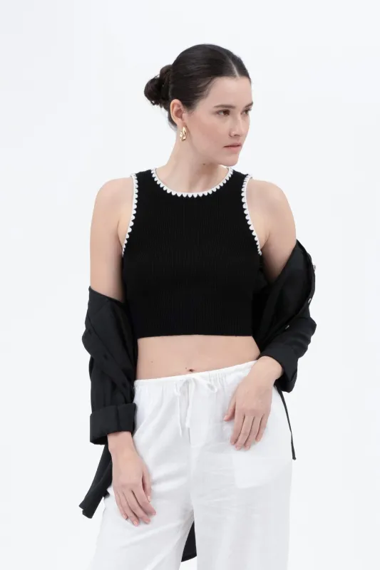Chloe Whipstitch Contrast Crop Tank, Black sold by North & Main Clothing Company