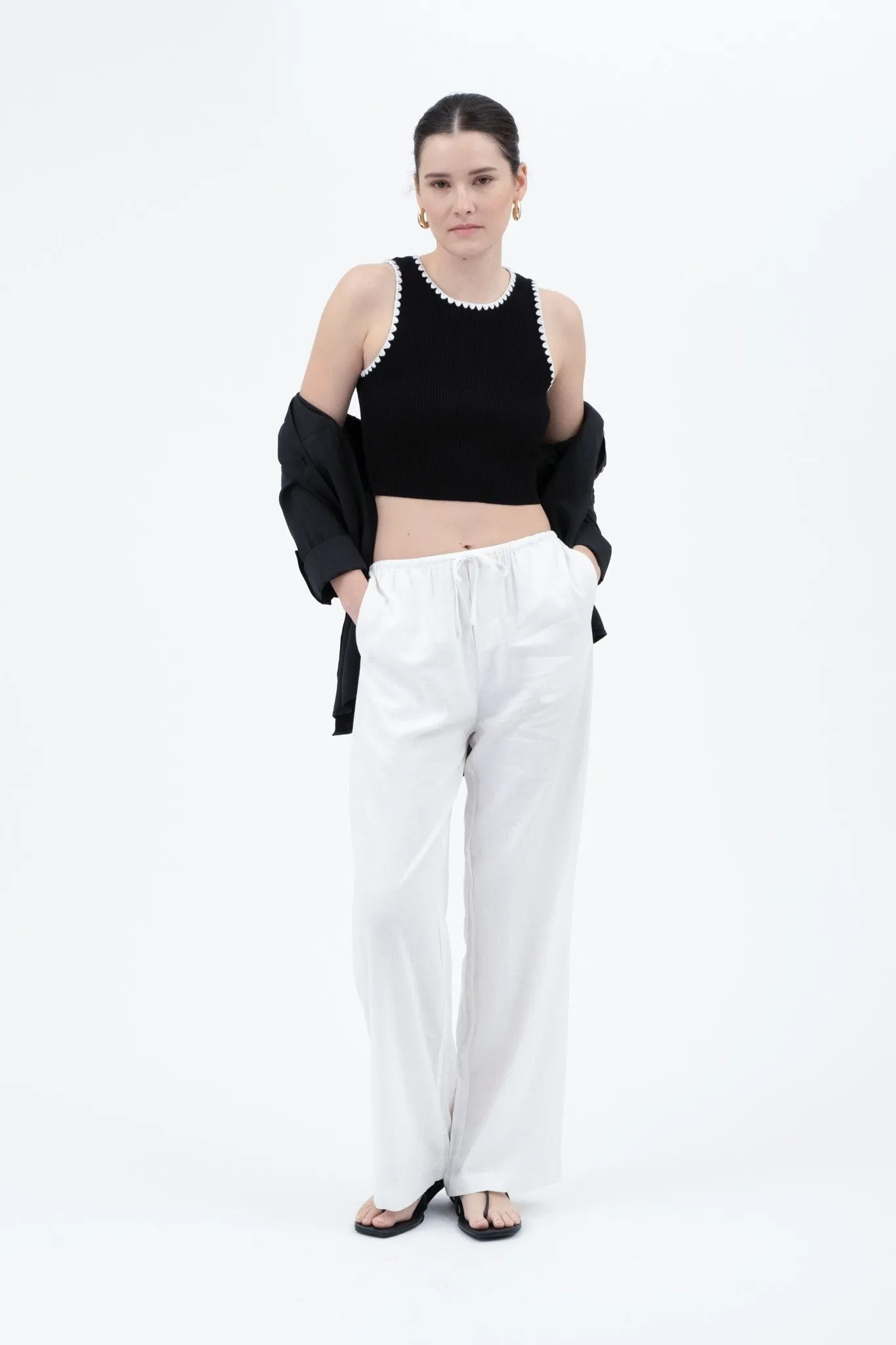 Chloe Whipstitch Contrast Crop Tank, Black sold by North & Main Clothing Company product image thumbnail 2