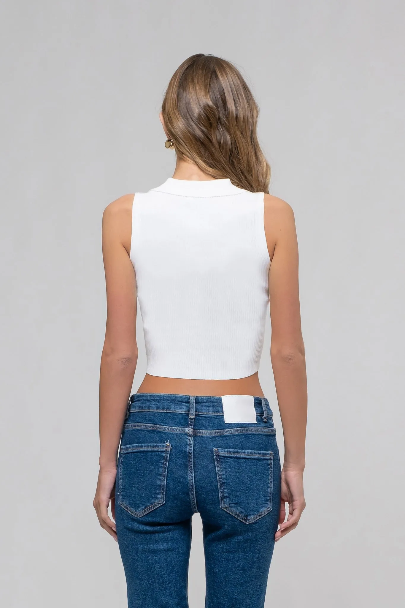 Ivey Collared Knit Crop Top, White sold by North & Main Clothing Company product image thumbnail 2