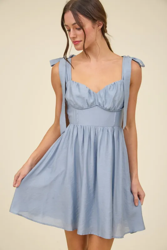 Kali Corset Tie Strap Mini Dress, Chambray sold by North & Main Clothing Company