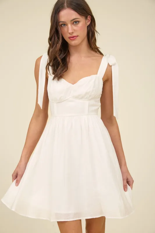 Kali Corset Tie Strap Mini Dress, White sold by North & Main Clothing Company