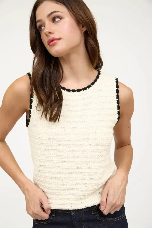 Aria Contrast Stitch Crocheted Sweater, Ivory sold by North & Main Clothing Company