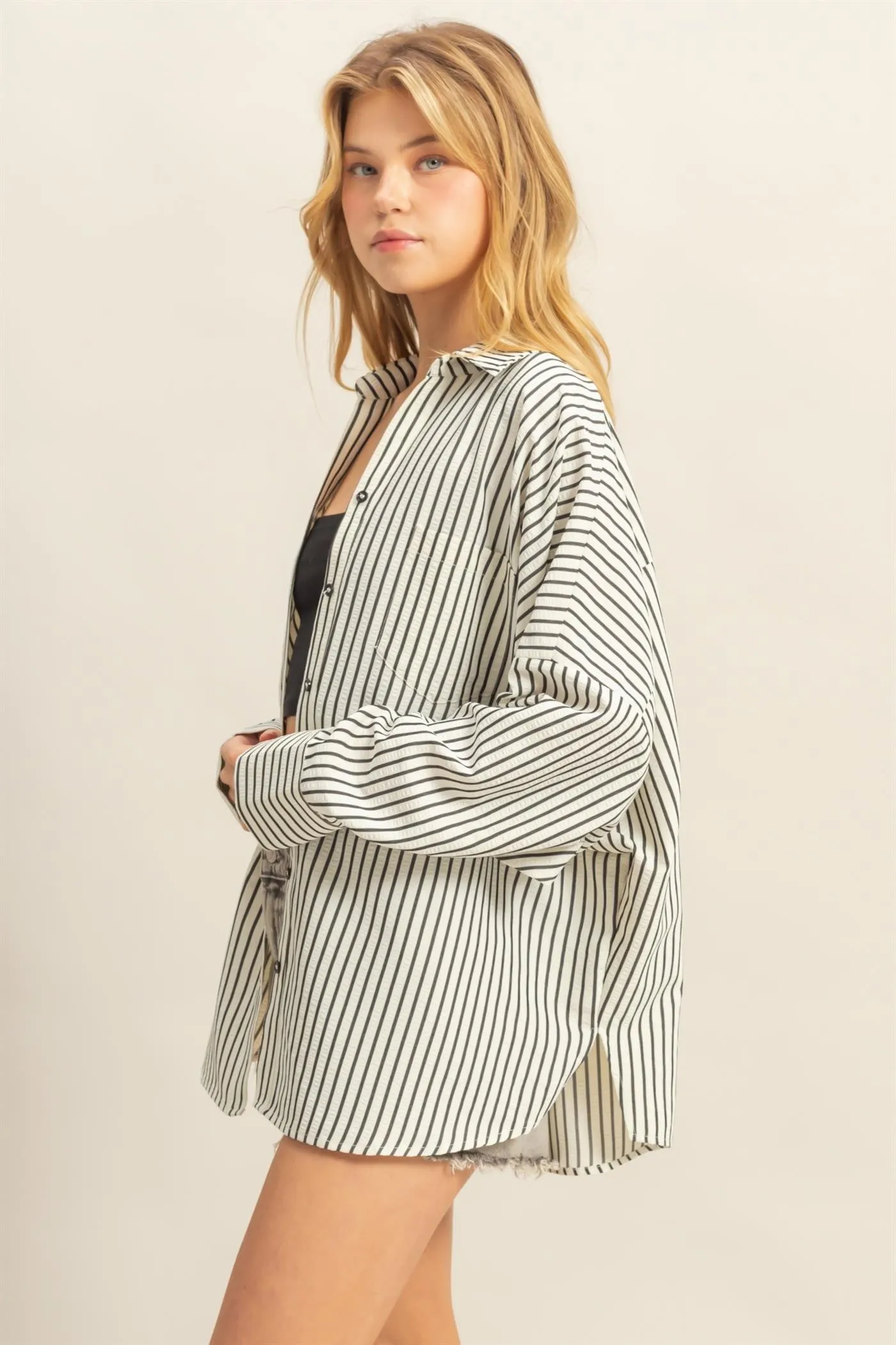 Raya Striped Button Down Shirt, Black sold by North & Main Clothing Company product image thumbnail 4