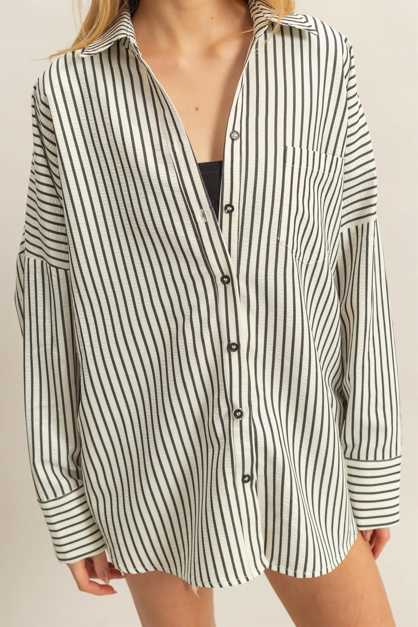 Raya Striped Button Down Shirt, Black sold by North & Main Clothing Company product image thumbnail 3