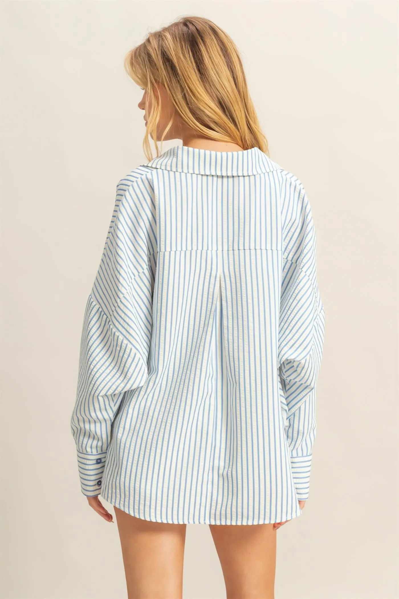 Raya Striped Button Down Shirt, Blue sold by North & Main Clothing Company product image thumbnail 3