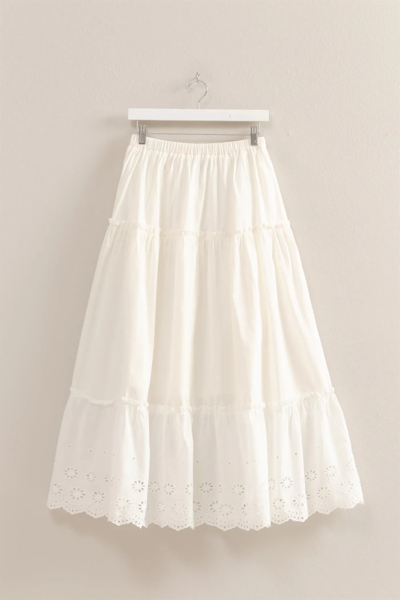 Jasmine Tiered Eyelet Maxi Skirt, White sold by North & Main Clothing Company