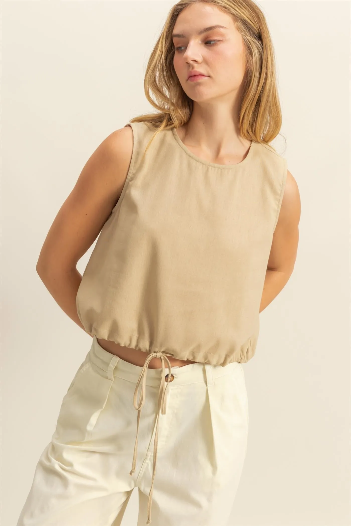 Charlie Washed Sleeveless Top, Light Taupe sold by North & Main Clothing Company