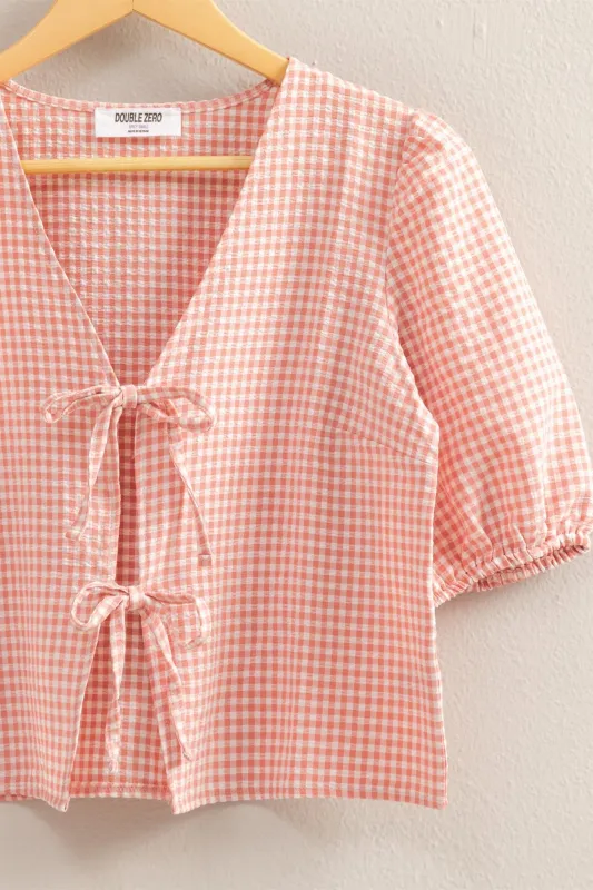 Murphy Gingham Tie Front Blouse, Pink sold by North & Main Clothing Company
