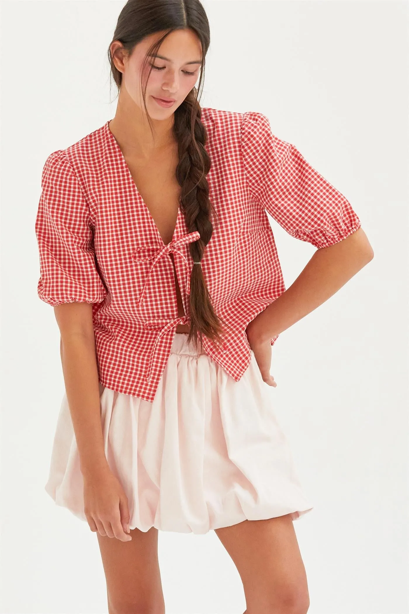 Murphy Gingham Tie Front Blouse, Red sold by North & Main Clothing Company product image thumbnail 2