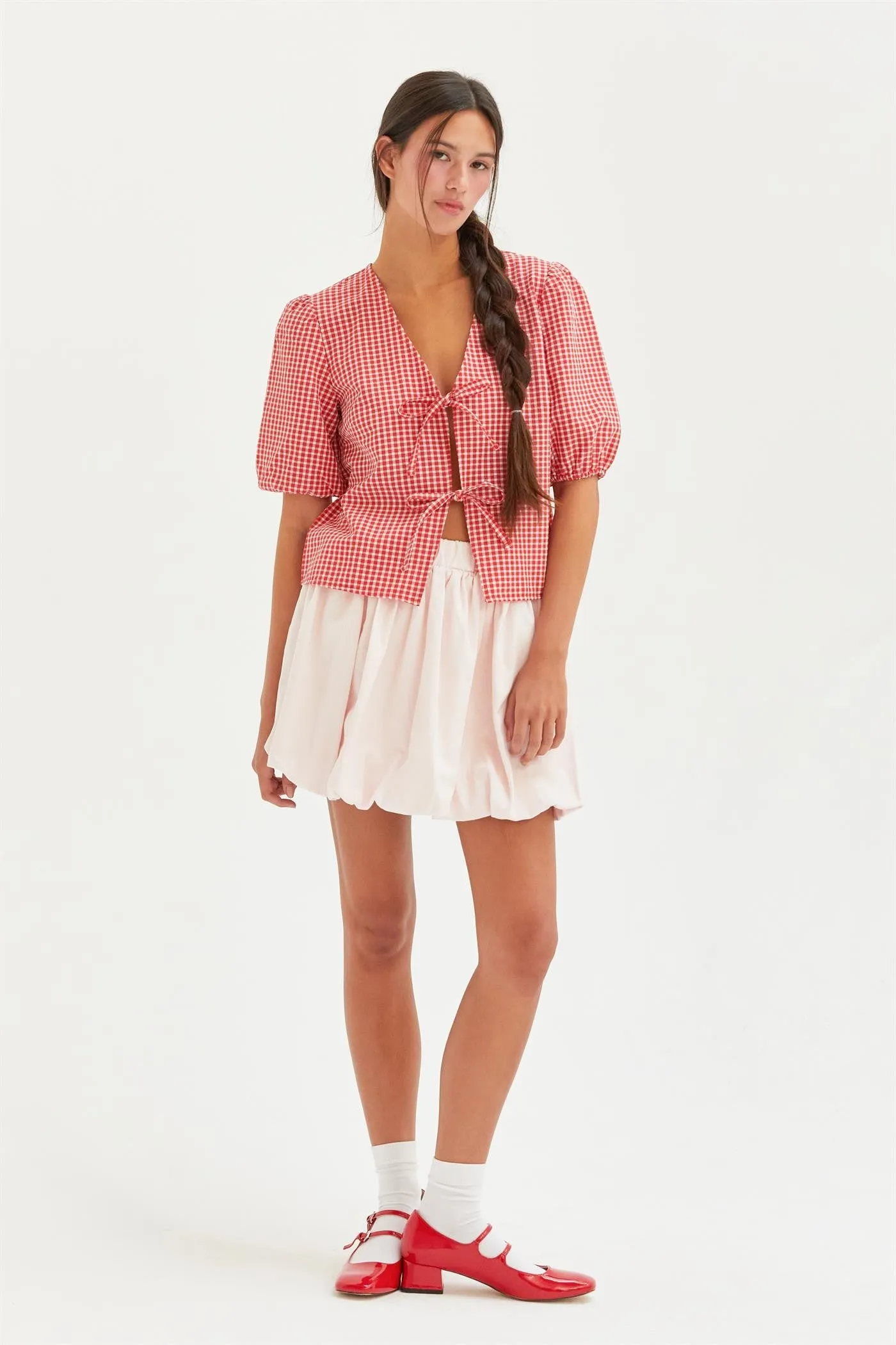 Murphy Gingham Tie Front Blouse, Red sold by North & Main Clothing Company product image thumbnail 4