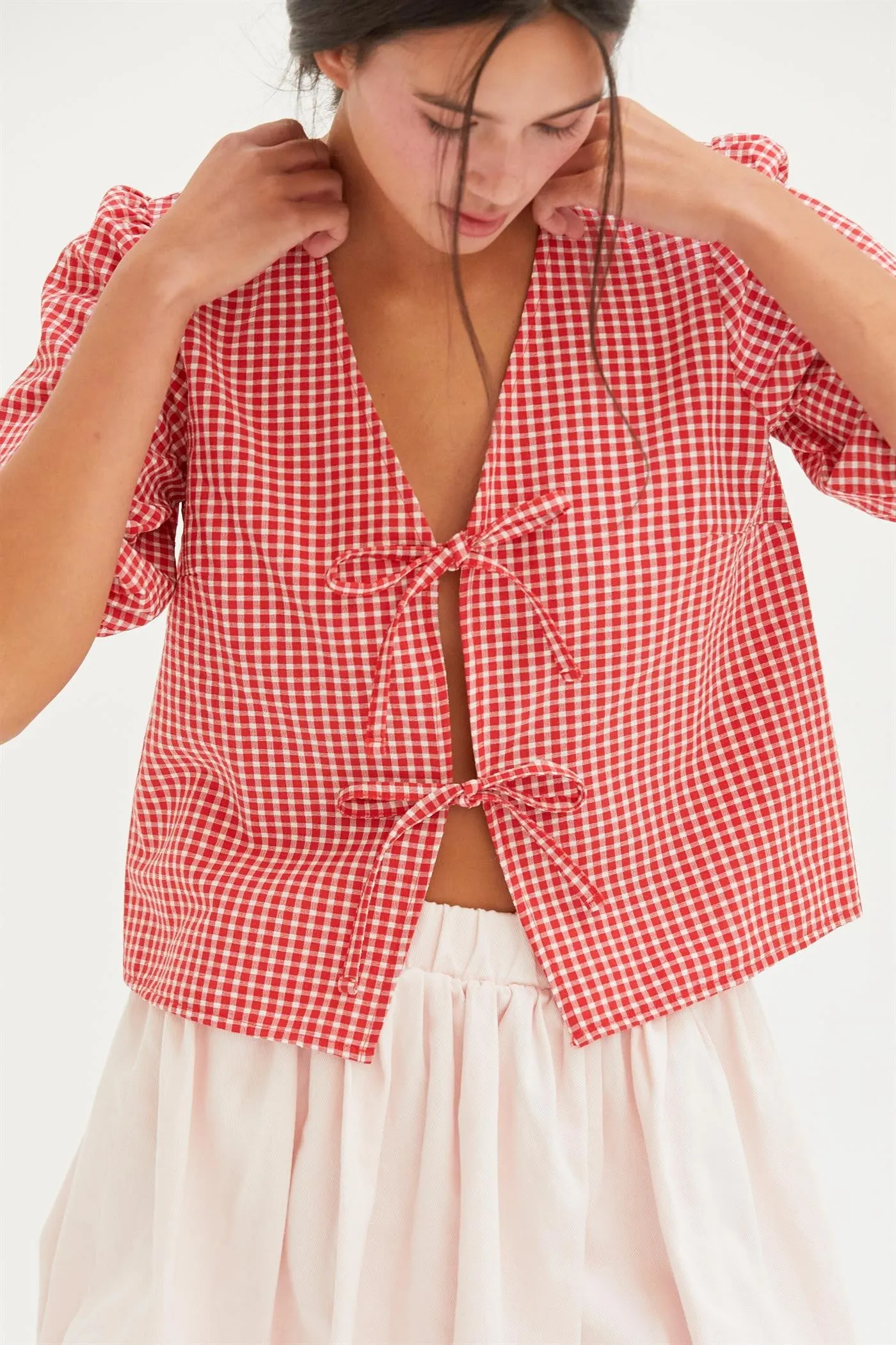 Murphy Gingham Tie Front Blouse, Red sold by North & Main Clothing Company product image thumbnail 3