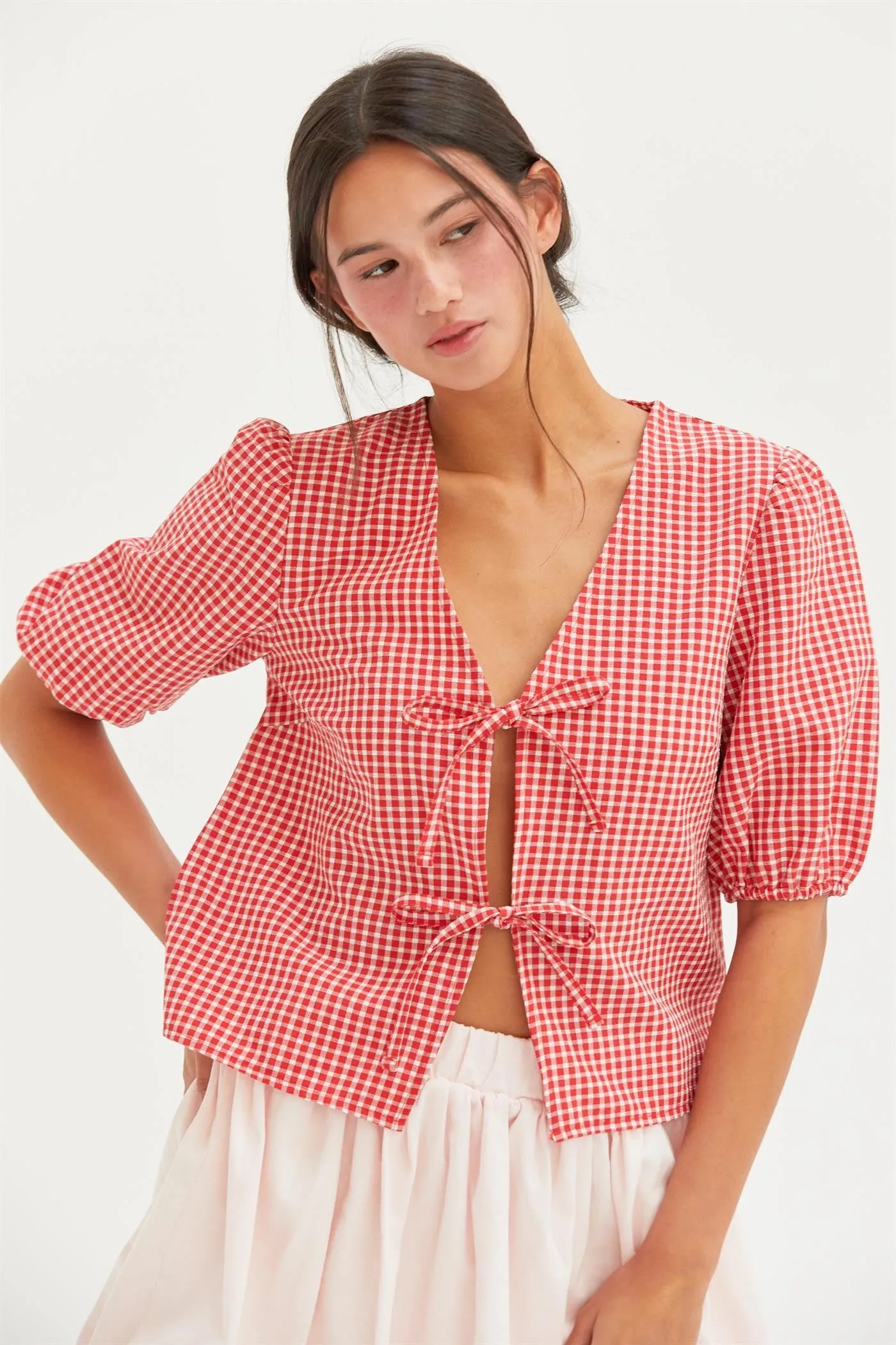 Murphy Gingham Tie Front Blouse, Red sold by North & Main Clothing Company