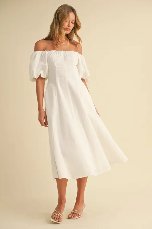 Arya Off-The-Shoulder Midi Dress, White sold by North & Main Clothing Company