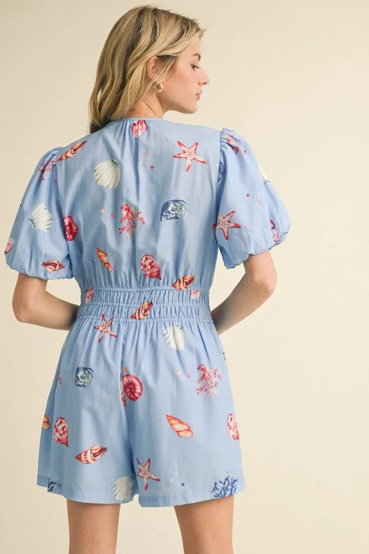 Jade Shell Print Romper, Blue sold by North & Main Clothing Company product image thumbnail 3