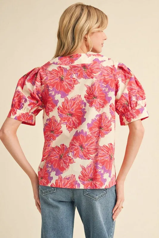 Eden Floral Puff Sleeve Top, Red Mix sold by North & Main Clothing Company product image thumbnail 3