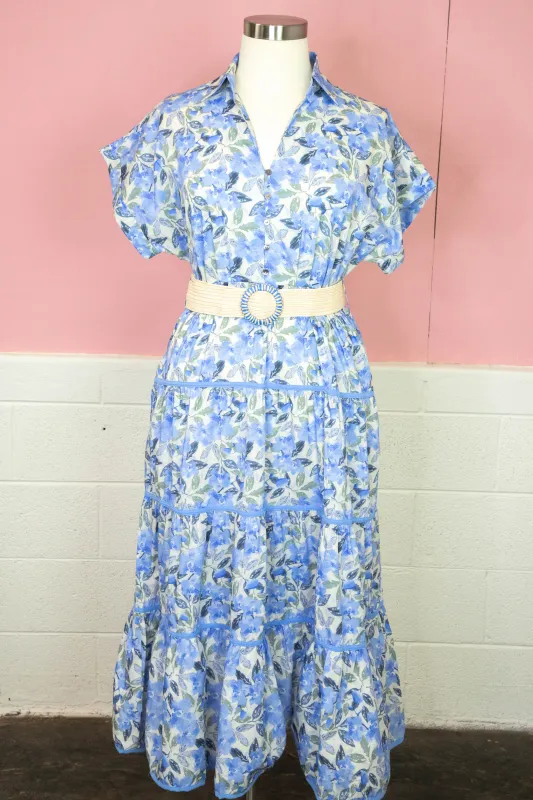 Margot Floral Tiered Belted Dress, Blue | Plus Size made by She and Sky