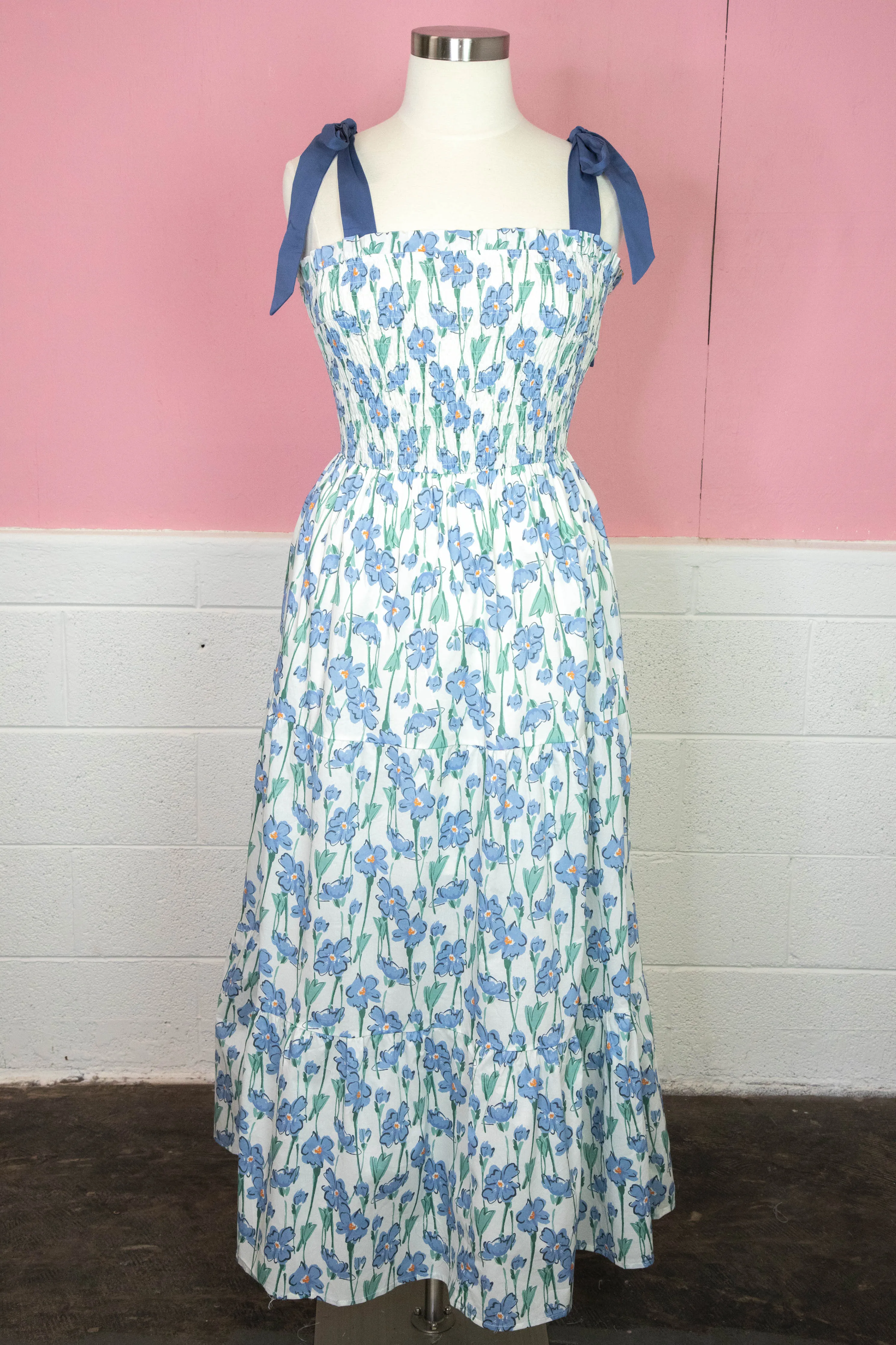 Magnolia Smocked Tie Shoulder Dress, Blue | Extended Sizes sold by North & Main Clothing Company