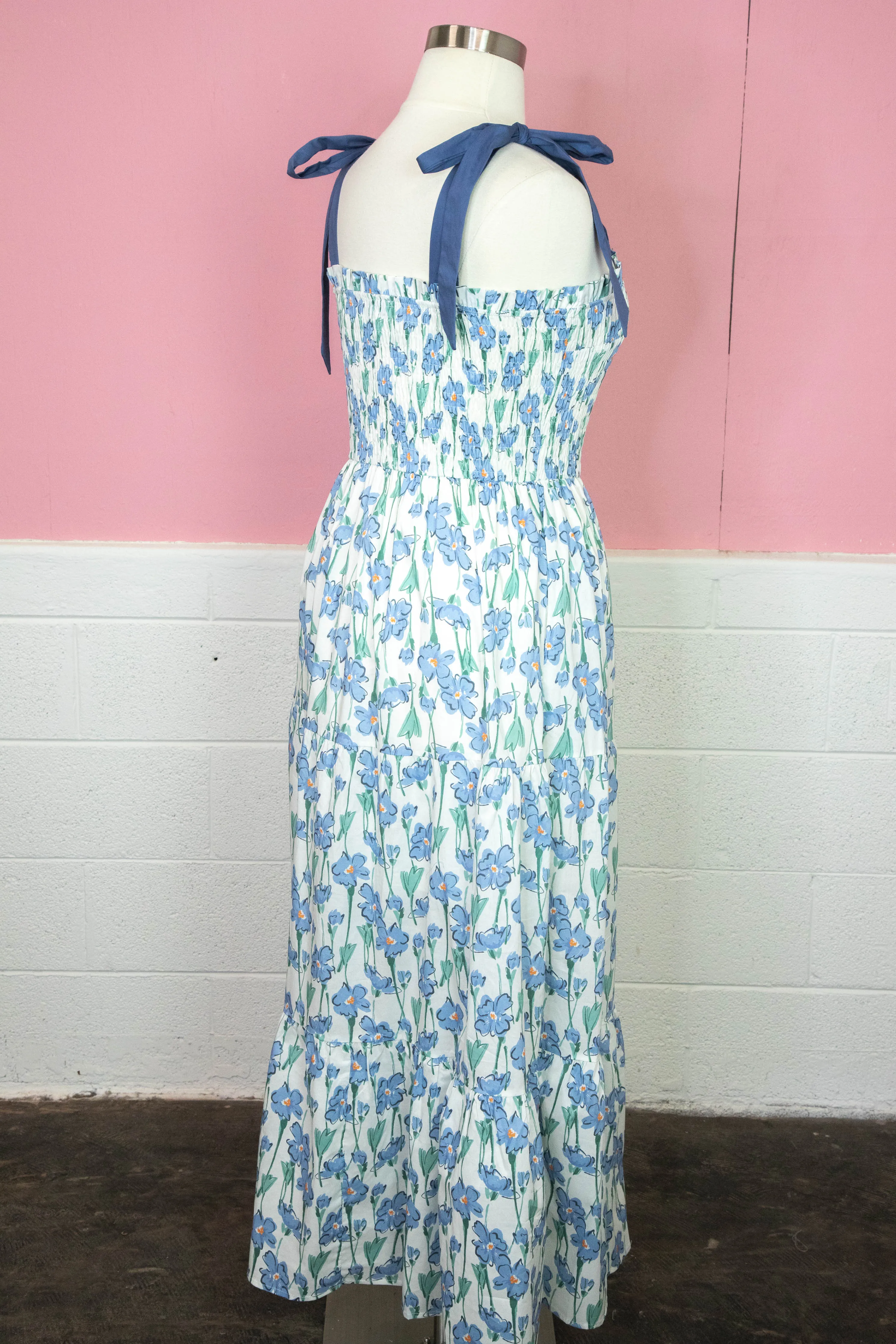 Magnolia Smocked Tie Shoulder Dress, Blue | Extended Sizes sold by North & Main Clothing Company product image thumbnail 3