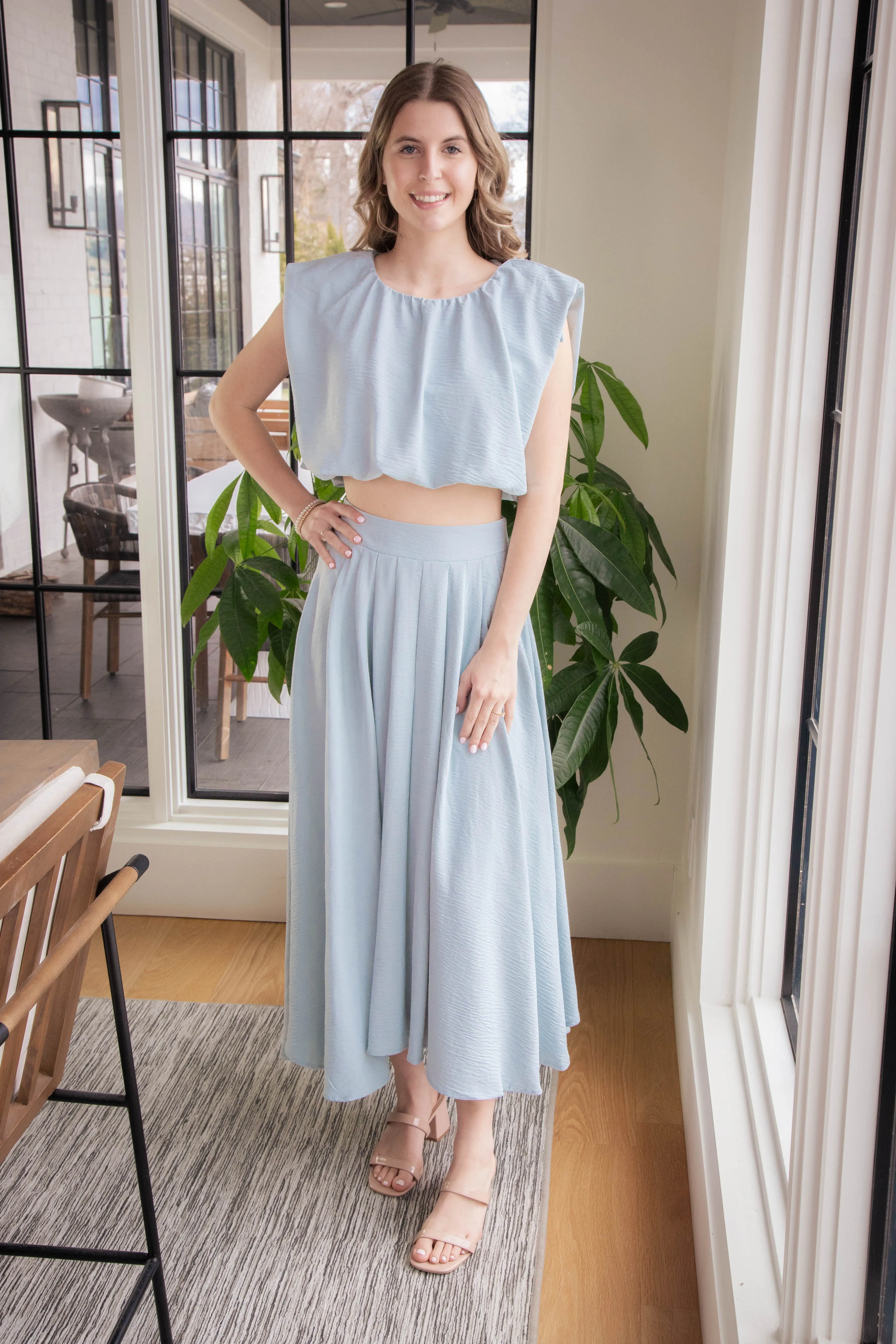 Abigail Bubble Hem Crop Top, Light Blue sold by North & Main Clothing Company product image thumbnail 2