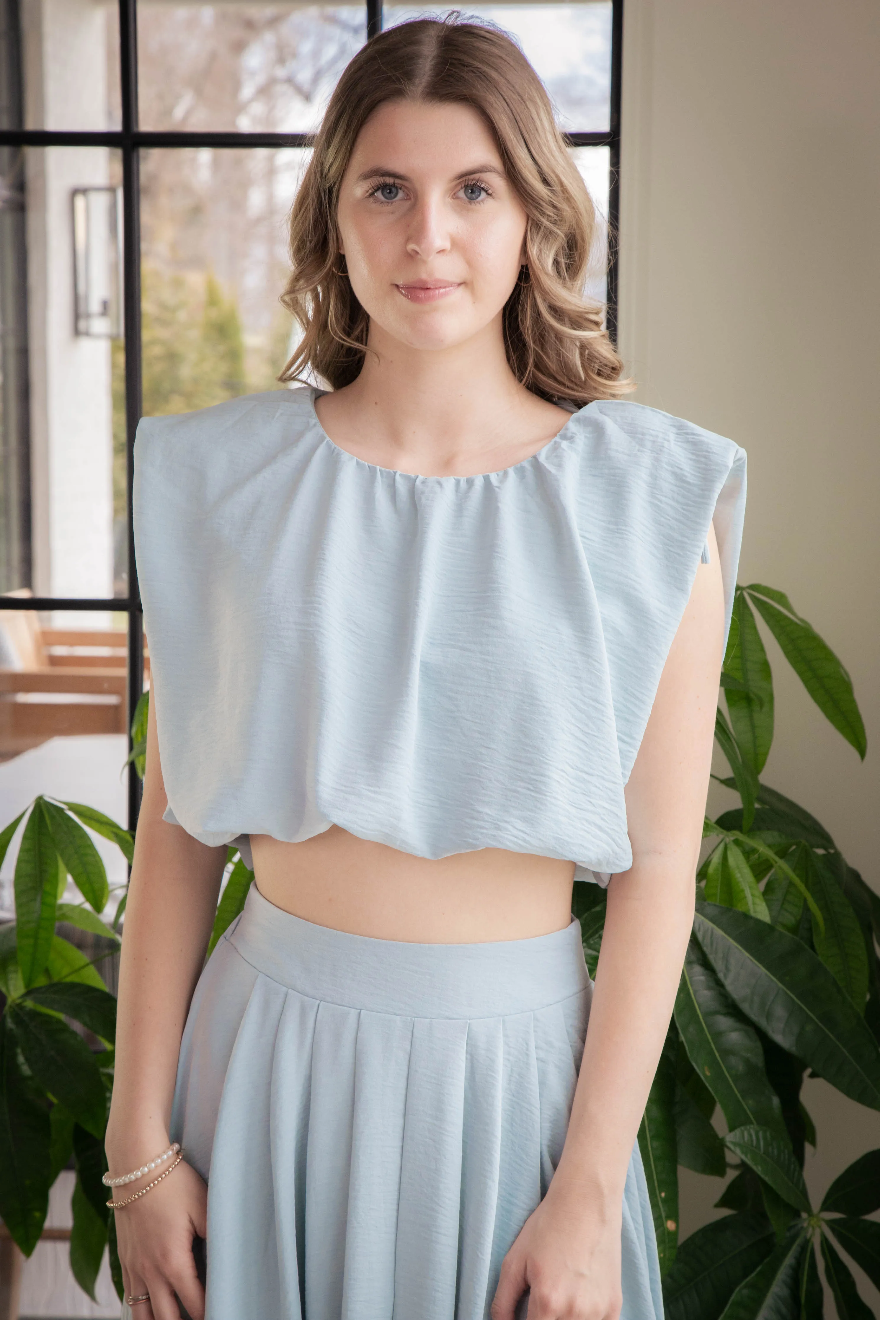 Abigail Bubble Hem Crop Top, Light Blue sold by North & Main Clothing Company product image thumbnail 3