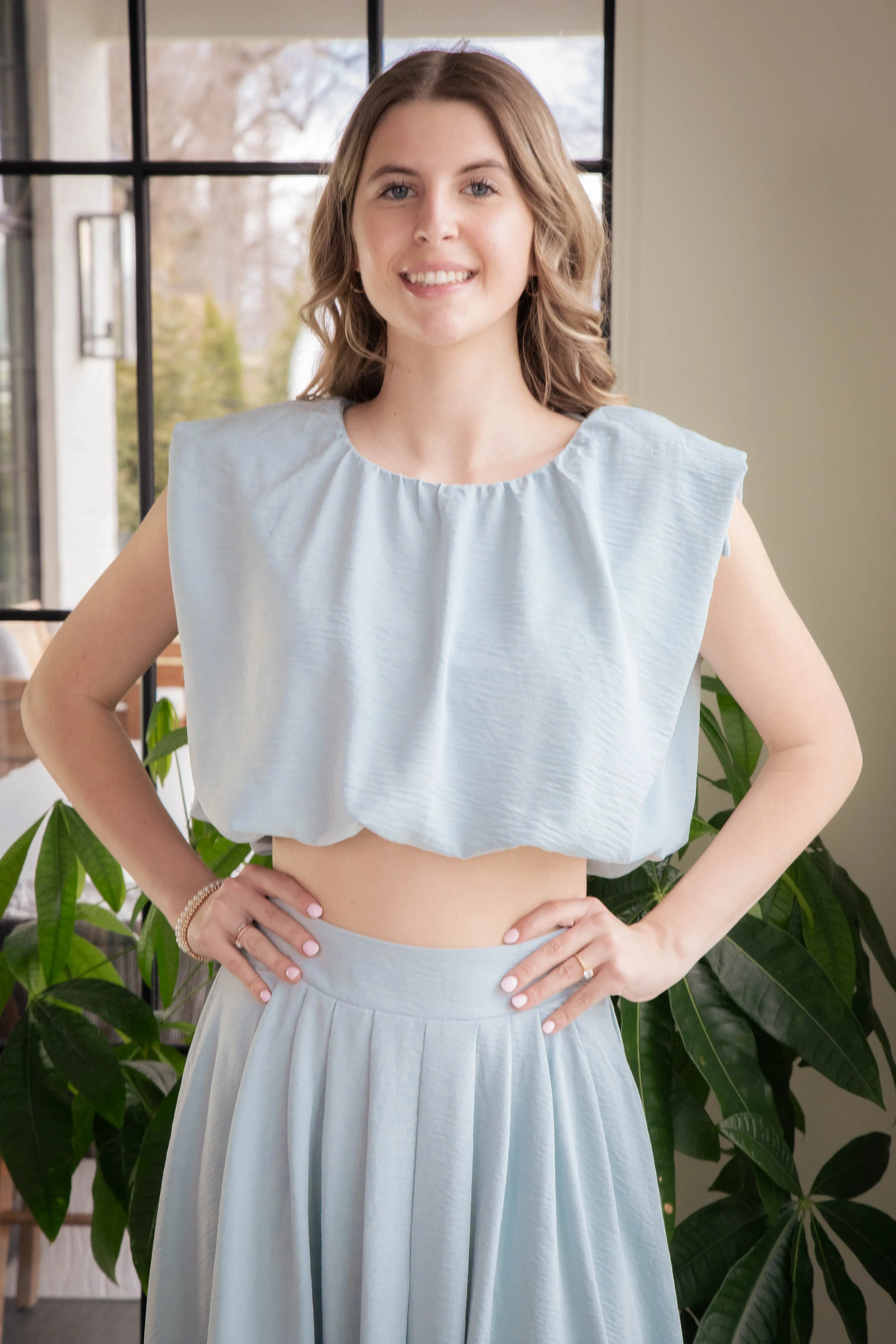 Abigail Bubble Hem Crop Top, Light Blue sold by North & Main Clothing Company product image thumbnail 5